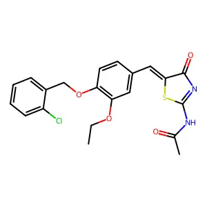 N-[(5Z)-5-[[4-[(2-chlorophenyl)methoxy]-3-ethoxyphenyl]methylidene]-4-oxo-1,3-thiazol-2-yl]acetamide structure