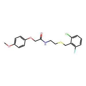 N-[2-[(2-chloro-6-fluorophenyl)methylsulfanyl]ethyl]-2-(4-methoxyphenoxy)acetamide structure