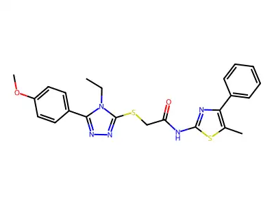 2-[[4-ethyl-5-(4-methoxyphenyl)-1,2,4-triazol-3-yl]sulfanyl]-N-(5-methyl-4-phenyl-1,3-thiazol-2-yl)acetamide structure