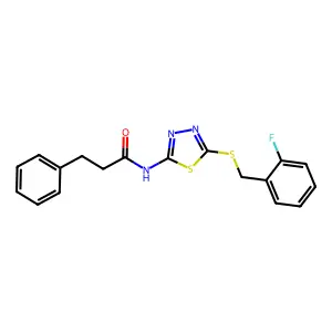 N-(5-((2-fluorobenzyl)thio)-1,3,4-thiadiazol-2-yl)-3-phenylpropanamide structure