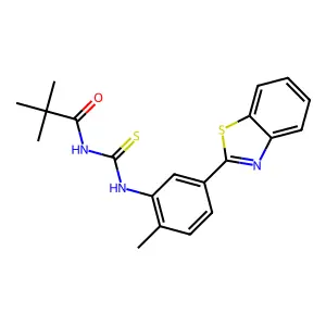 N-[[5-(1,3-benzothiazol-2-yl)-2-methylphenyl]carbamothioyl]-2,2-dimethylpropanamide structure