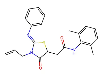 N-(2,6-dimethylphenyl)-2-[(2Z)-4-oxo-2-(phenylimino)-3-(prop-2-en-1-yl)-1,3-thiazolidin-5-yl]acetamide structure
