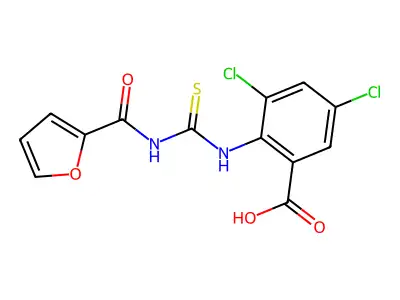 3,5-Dichloro-2-[[[(2-furanylcarbonyl)amino]thioxomethyl]amino]-benzoic acid structure