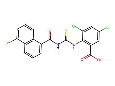 2-[(5-Bromonaphthalene-1-carbonyl)carbamothioylamino]-3,5-dichlorobenzoic acid structure