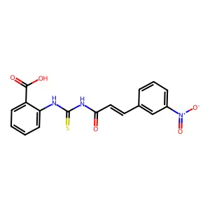2-({[(2E)-3-(3-nitrophenyl)prop-2-enoyl]carbamothioyl}amino)benzoic acid structure