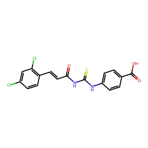 4-[3-(2,4-Dichlorophenyl)prop-2-enoylcarbamothioylamino]benzoic acid structure