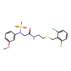 N-[2-[(2,6-dichlorophenyl)methylsulfanyl]ethyl]-2-(3-methoxy-N-methylsulfonylanilino)acetamide structure