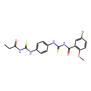 5-bromo-2-methoxy-N-({4-[(propanoylcarbamothioyl)amino]phenyl}carbamothioyl)benzamide structure