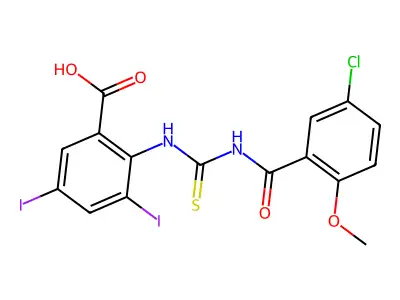 2-[(5-Chloro-2-methoxybenzoyl)carbamothioylamino]-3,5-diiodobenzoic acid structure