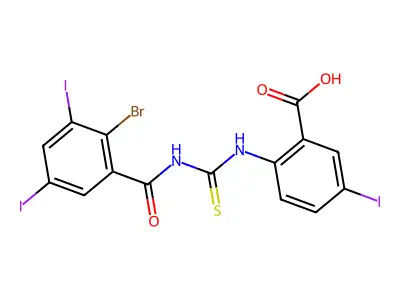 2-[(2-Bromo-3,5-diiodobenzoyl)carbamothioylamino]-5-iodobenzoic acid structure
