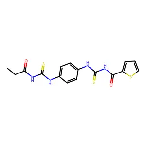 N-[[4-(propanoylcarbamothioylamino)phenyl]carbamothioyl]thiophene-2-carboxamide structure