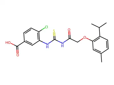4-chloro-3-[[2-(5-methyl-2-propan-2-ylphenoxy)acetyl]carbamothioylamino]benzoic acid structure