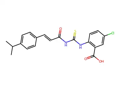 5-chloro-2-[3-(4-propan-2-ylphenyl)prop-2-enoylcarbamothioylamino]benzoic acid structure