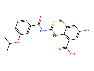 3,5-dibromo-2-[(3-propan-2-yloxybenzoyl)carbamothioylamino]benzoic acid structure