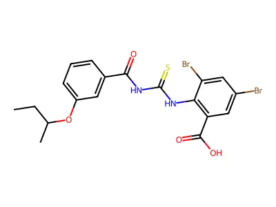 3,5-dibromo-2-[(3-butan-2-yloxybenzoyl)carbamothioylamino]benzoic acid structure