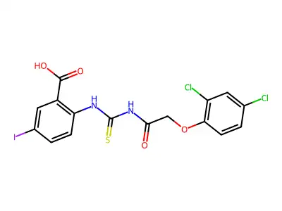 2-[[2-(2,4-Dichlorophenoxy)acetyl]carbamothioylamino]-5-iodobenzoic acid structure
