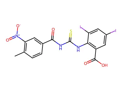 3,5-Diiodo-2-[(4-methyl-3-nitrobenzoyl)carbamothioylamino]benzoic acid structure