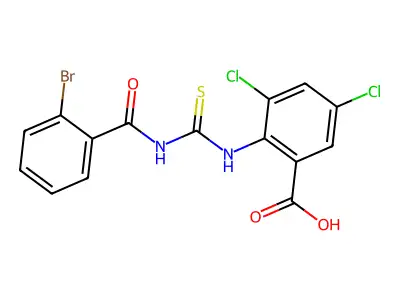 2-[[[(2-Bromobenzoyl)amino]thioxomethyl]amino]-3,5-dichloro-benzoic acid structure