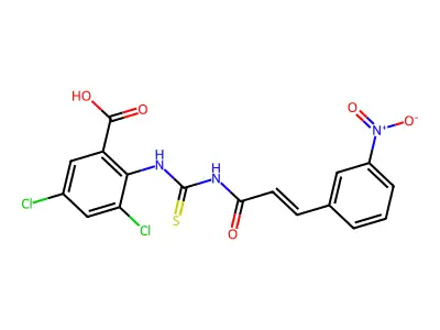 3,5-Dichloro-2-[3-(3-nitrophenyl)prop-2-enoylcarbamothioylamino]benzoic acid structure