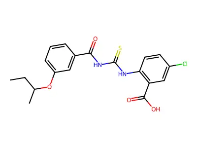 5-Chloro-2-[[[[3-(1-methylpropoxy)benzoyl]amino]thioxomethyl]amino]-benzoic acid structure