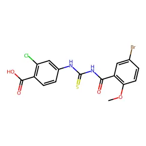 4-({[(5-Bromo-2-methoxyphenyl)carbonyl]carbamothioyl}amino)-2-chlorobenzoic acid structure