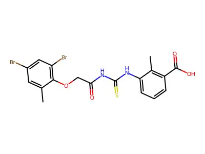 3-[[2-(2,4-dibromo-6-methyl-phenoxy)acetyl]thiocarbamoylamino]-2-methyl-benzoic Acid structure