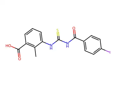 3-[[[(4-Iodobenzoyl)amino]thioxomethyl]amino]-2-methyl-benzoic acid structure