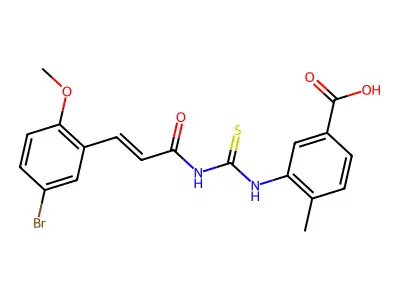 3-[3-(5-bromo-2-methoxy-phenyl)prop-2-enoylthiocarbamoylamino]-4-methyl-benzoic Acid structure