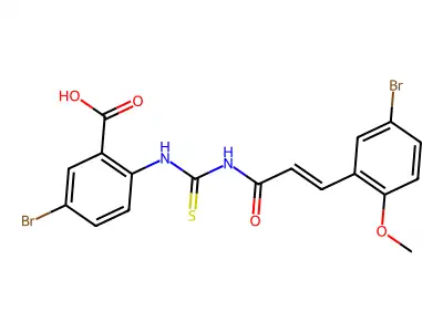5-bromo-2-[3-(5-bromo-2-methoxy-phenyl)prop-2-enoylthiocarbamoylamino]benzoic Acid structure