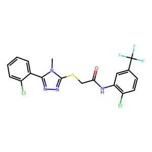2-[[5-(2-chlorophenyl)-4-methyl-1,2,4-triazol-3-yl]sulfanyl]-N-[2-chloro-5-(trifluoromethyl)phenyl]acetamide structure