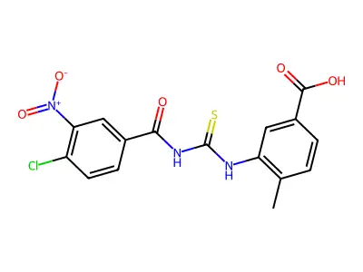 3-[[[(4-Chloro-3-nitrobenzoyl)amino]thioxomethyl]amino]-4-methyl-benzoic acid structure
