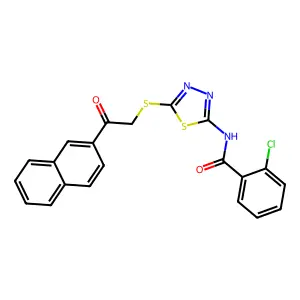 2-chloro-N-(5-{[2-(naphthalen-2-yl)-2-oxoethyl]sulfanyl}-1,3,4-thiadiazol-2-yl)benzamide structure