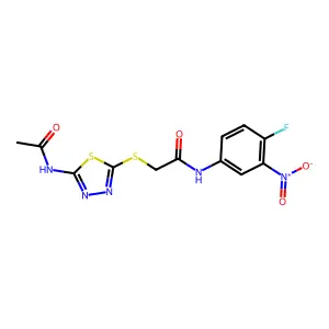2-((5-acetamido-1,3,4-thiadiazol-2-yl)thio)-N-(4-fluoro-3-nitrophenyl)acetamide structure