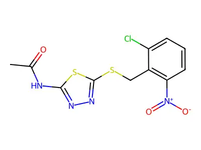 N-{5-[(2-chloro-6-nitrobenzyl)sulfanyl]-1,3,4-thiadiazol-2-yl}acetamide structure