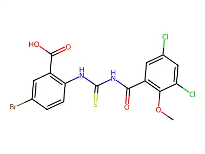 5-Bromo-2-[(3,5-dichloro-2-methoxybenzoyl)carbamothioylamino]benzoic acid structure
