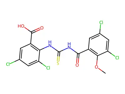 3,5-dichloro-2-[(3,5-dichloro-2-methoxy-benzoyl)thiocarbamoylamino]benzoic Acid structure