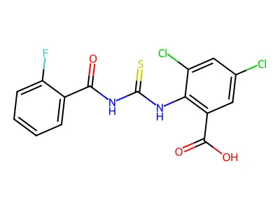 3,5-Dichloro-2-[(2-fluorobenzoyl)carbamothioylamino]benzoic acid structure