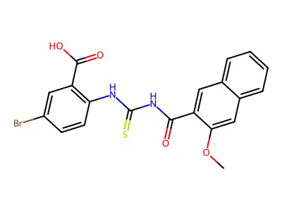 5-bromo-2-[(3-methoxynaphthalene-2-carbonyl)carbamothioylamino]benzoic acid structure
