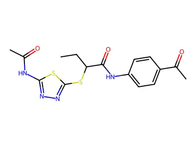 2-{[5-(acetylamino)-1,3,4-thiadiazol-2-yl]sulfanyl}-N-(4-acetylphenyl)butanamide structure
