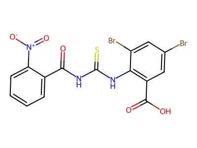 3,5-Dibromo-2-[[[(2-nitrobenzoyl)amino]thioxomethyl]amino]-benzoic acid structure