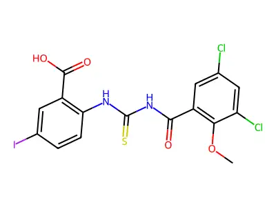 2-[(3,5-Dichloro-2-methoxybenzoyl)carbamothioylamino]-5-iodobenzoic acid structure