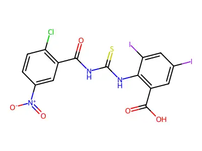 2-[[[(2-Chloro-5-nitrobenzoyl)amino]thioxomethyl]amino]-3,5-diiodo-benzoic acid structure