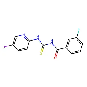 3-fluoro-N-[(5-iodopyridin-2-yl)carbamothioyl]benzamide structure