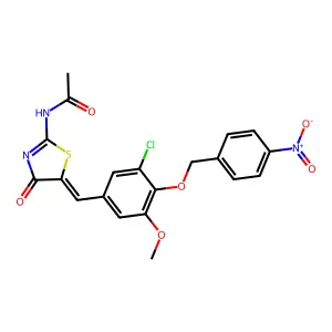 N-[(5Z)-5-[[3-chloro-5-methoxy-4-[(4-nitrophenyl)methoxy]phenyl]methylidene]-4-oxo-1,3-thiazol-2-yl]acetamide structure
