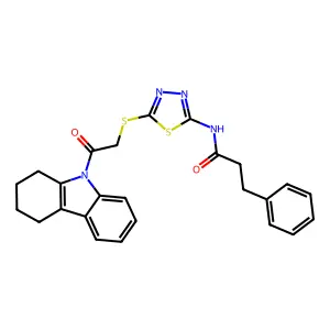 N-(5-{[2-oxo-2-(1,2,3,4-tetrahydro-9H-carbazol-9-yl)ethyl]sulfanyl}-1,3,4-thiadiazol-2-yl)-3-phenylpropanamide structure