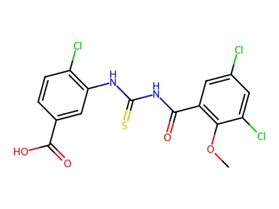 4-Chloro-3-[(3,5-dichloro-2-methoxybenzoyl)carbamothioylamino]benzoic acid structure