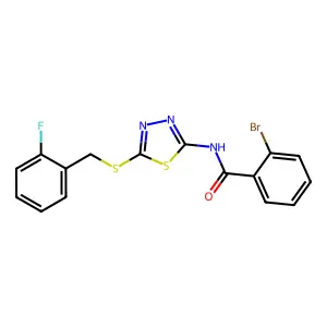 2-bromo-N-[5-[(2-fluorophenyl)methylsulfanyl]-1,3,4-thiadiazol-2-yl]benzamide structure
