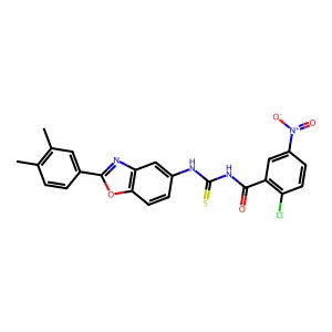2-chloro-N-[[2-(3,4-dimethylphenyl)-1,3-benzoxazol-5-yl]carbamothioyl]-5-nitrobenzamide structure