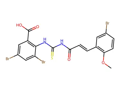3,5-dibromo-2-[3-(5-bromo-2-methoxy-phenyl)prop-2-enoylthiocarbamoylamino]benzoic Acid structure