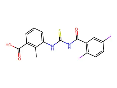 3-[[[(2,5-Diiodobenzoyl)amino]thioxomethyl]amino]-2-methyl-benzoic acid structure